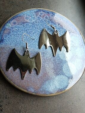 Silver Bat Halloween Statement Earrings